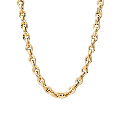 14K Gold Thick Marquise Diamond Cut Link Necklace