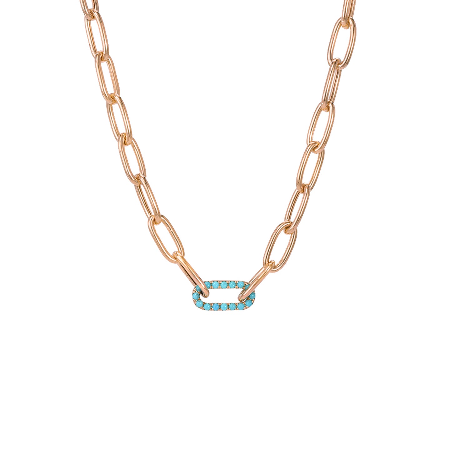 14K Gold Turquoise Thick Oval Link Necklace