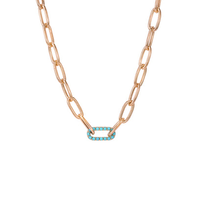 14K Gold Turquoise Thick Oval Link Necklace