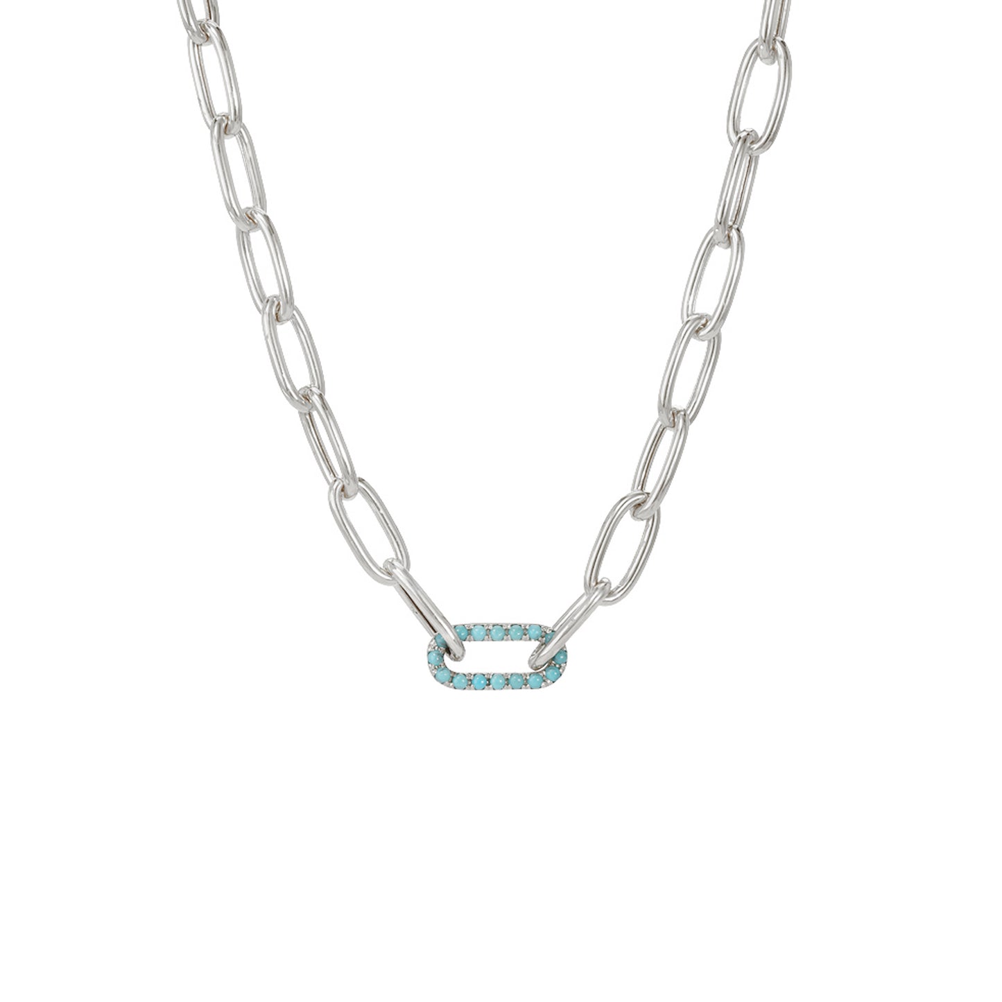 14K Gold Turquoise Thick Oval Link Necklace