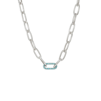 14K Gold Turquoise Thick Oval Link Necklace