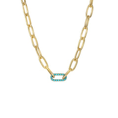 14K Gold Turquoise Thick Oval Link Necklace