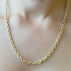 14K Gold Rustic Thick Oval Link Necklace, Small Size Links