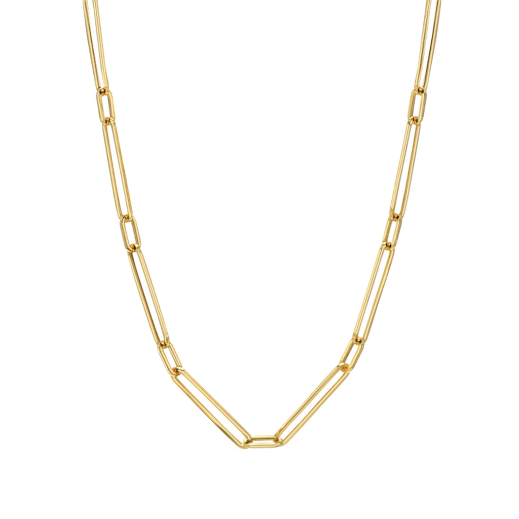 14K Gold Alternating 1 to 1 Elongated Oval Link Chain Necklace, Large Size