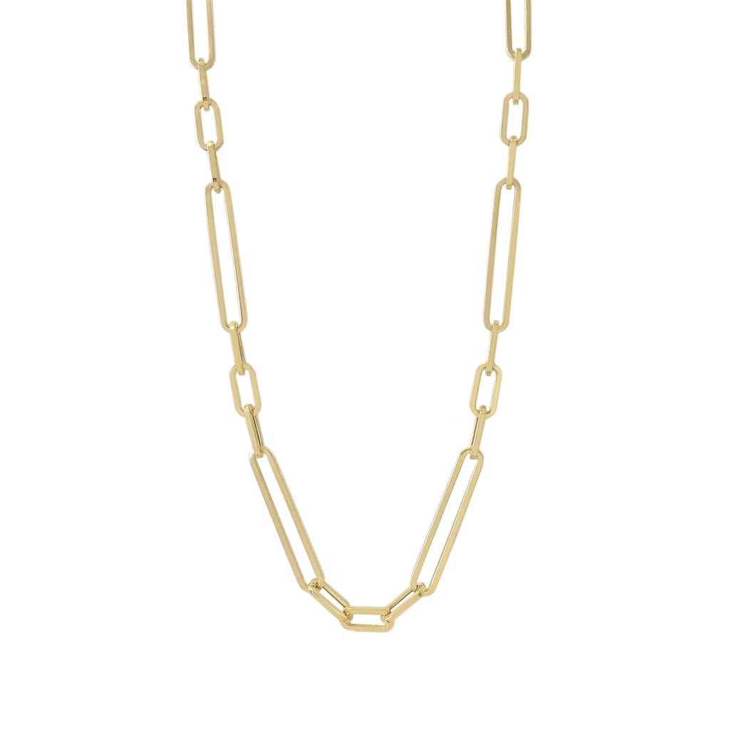 14K Gold Alternating 3 to 1 Elongated Oval Link Chain Necklace, Large Size