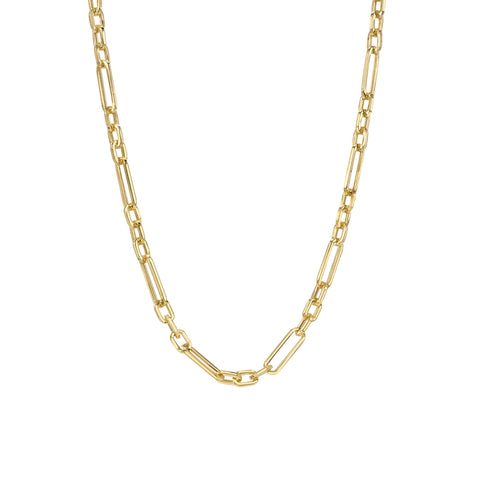 14K Gold Alternating 3 to 1 Elongated Oval Link Chain Necklace, Small Size