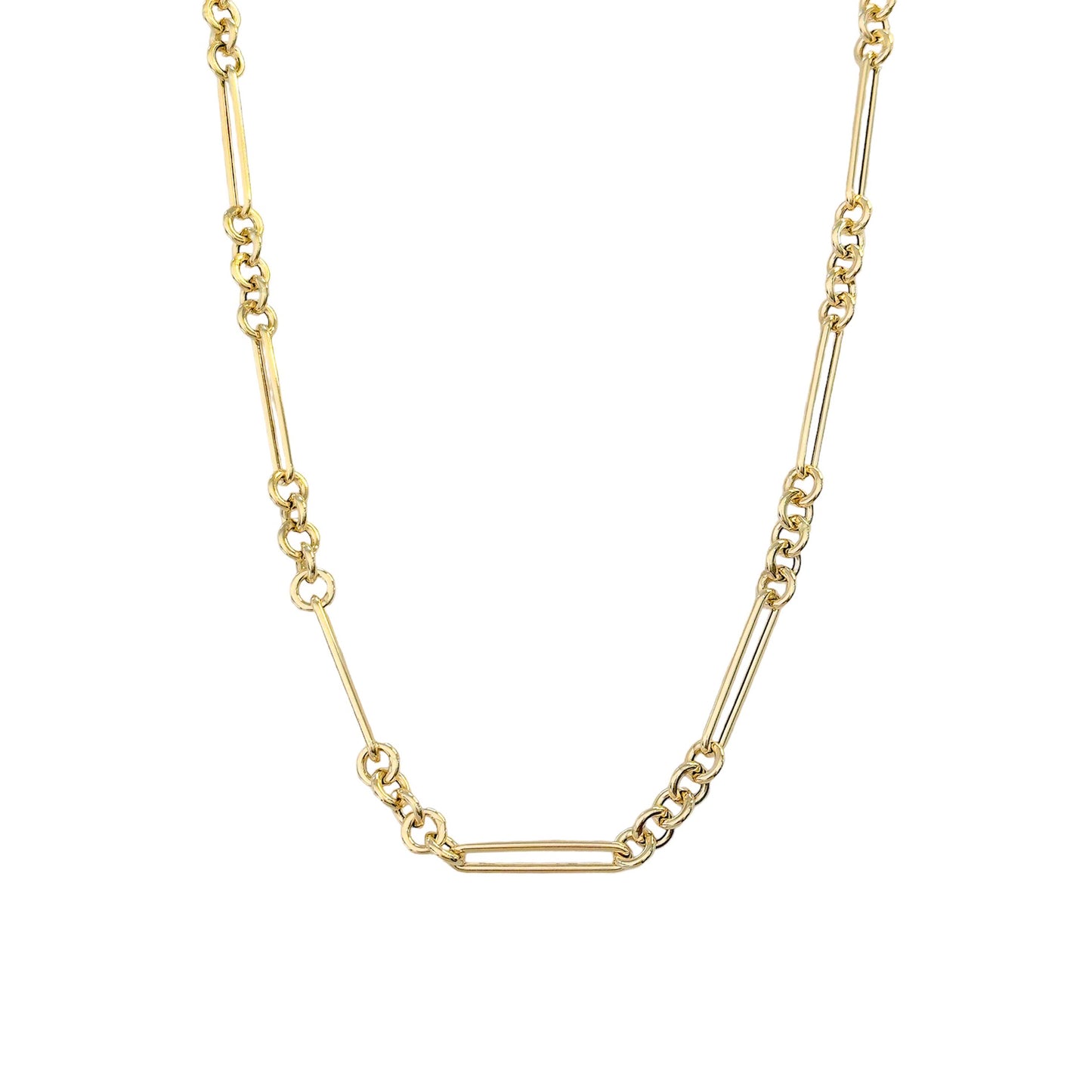 14K Gold 5 to 1 Mixed Link Chain Necklace, Medium Size