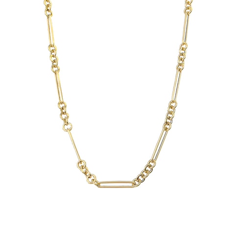 14K Gold Alternating 5 to 1 Elongated Oval Link Chain Necklace, Medium Size