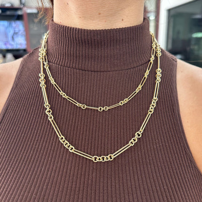 14K Gold 5 to 1 Mixed Link Chain Necklace, Medium Size