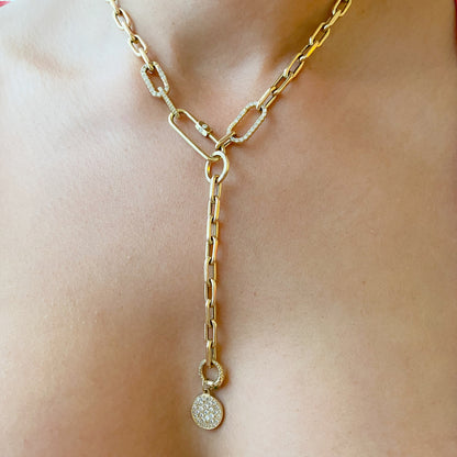 14K Gold Round Enhancer Thick Oval Link Lariat Chain Extender, Small Size Links