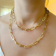 14K Gold Thick Elongated Flat Oval Link Chain Necklace, XL Size Link