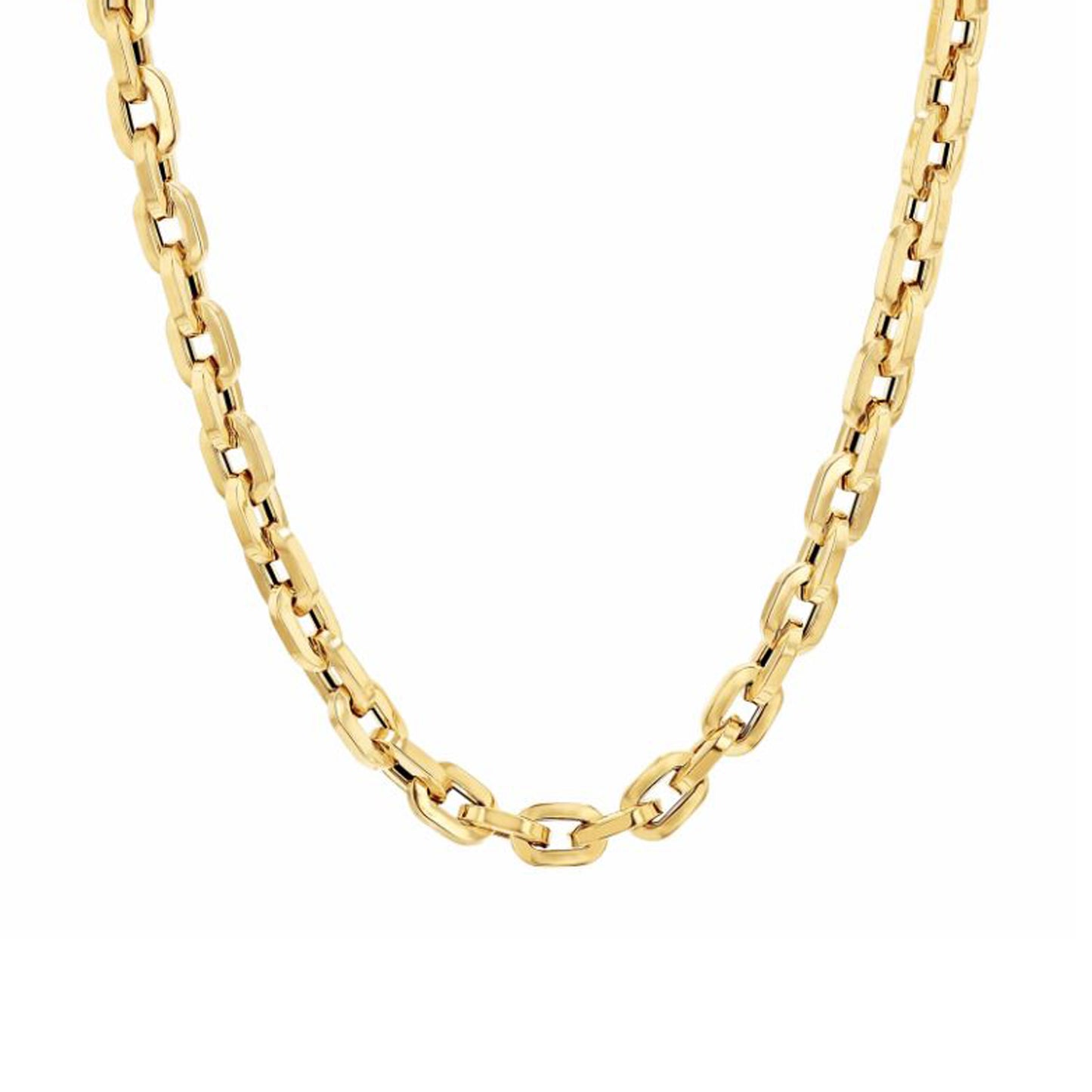 14K Gold Thick Flat Oval Link Necklace, Small Size Links