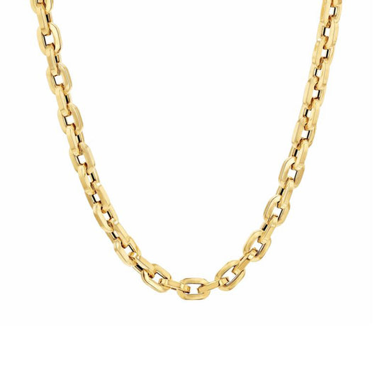 14K Gold Thick Flat Oval Link Necklace, Small Size Links