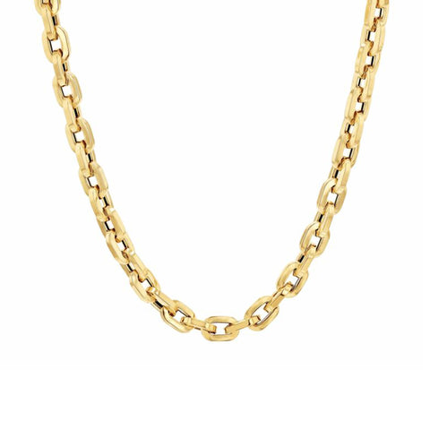 14K Gold Thick Flat Oval Link Necklace, Small Size Links