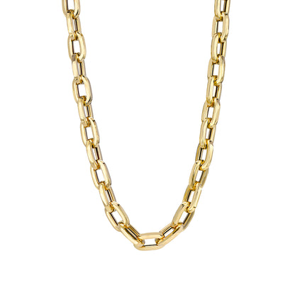 14K Gold Thick Flat Oval Link Necklace, Large Size Links