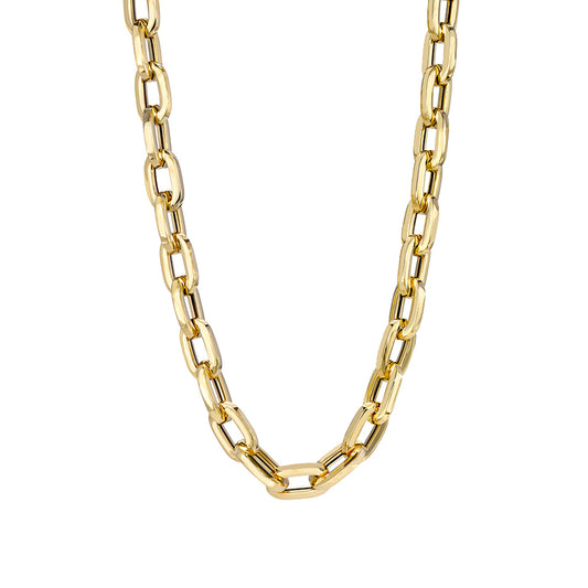 14K Gold Thick Flat Oval Link Necklace, Large Size Links