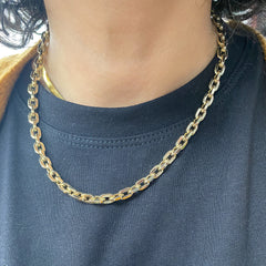 14K Gold Thick Flat Oval Link Necklace, Small Size Links ~ In Stock!