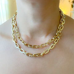 14K Gold Thick Flat Oval Link Necklace, Large Size Links ~ In Stock!