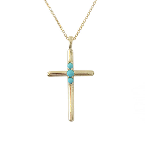 14K Gold Turquoise Cross Necklace