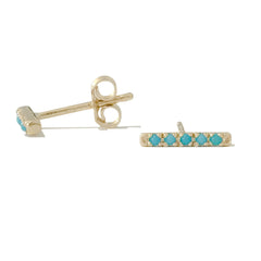 14K Gold Small Pavé Turquoise Bar Stud Earrings