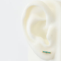 14K Gold Small Pavé Turquoise Bar Stud Earrings