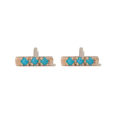 14K Gold XS Pavé Turquoise Bar Stud Earrings
