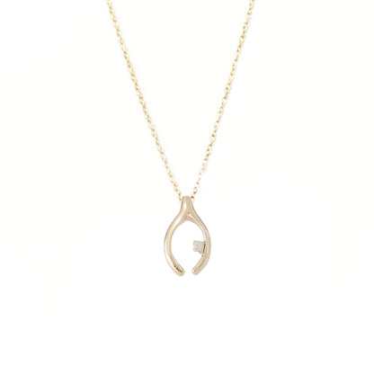 14K Gold Diamond Wishbone Necklace