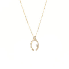 14K Gold Diamond Wishbone Necklace