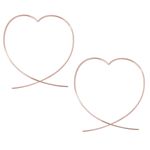 14K Gold XL Size Heart Threader Wire Earrings