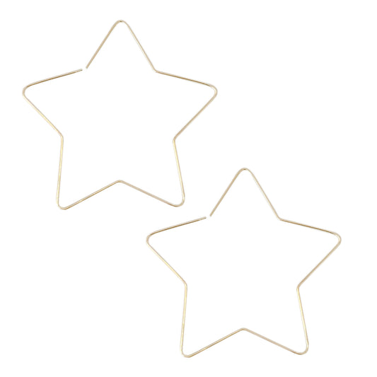 14K Gold XL Size Star Threader Wire Earrings