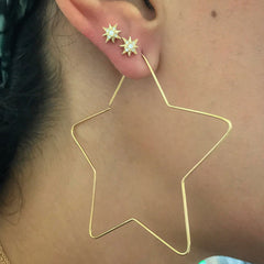 14K Gold XL Size Star Threader Wire Earrings