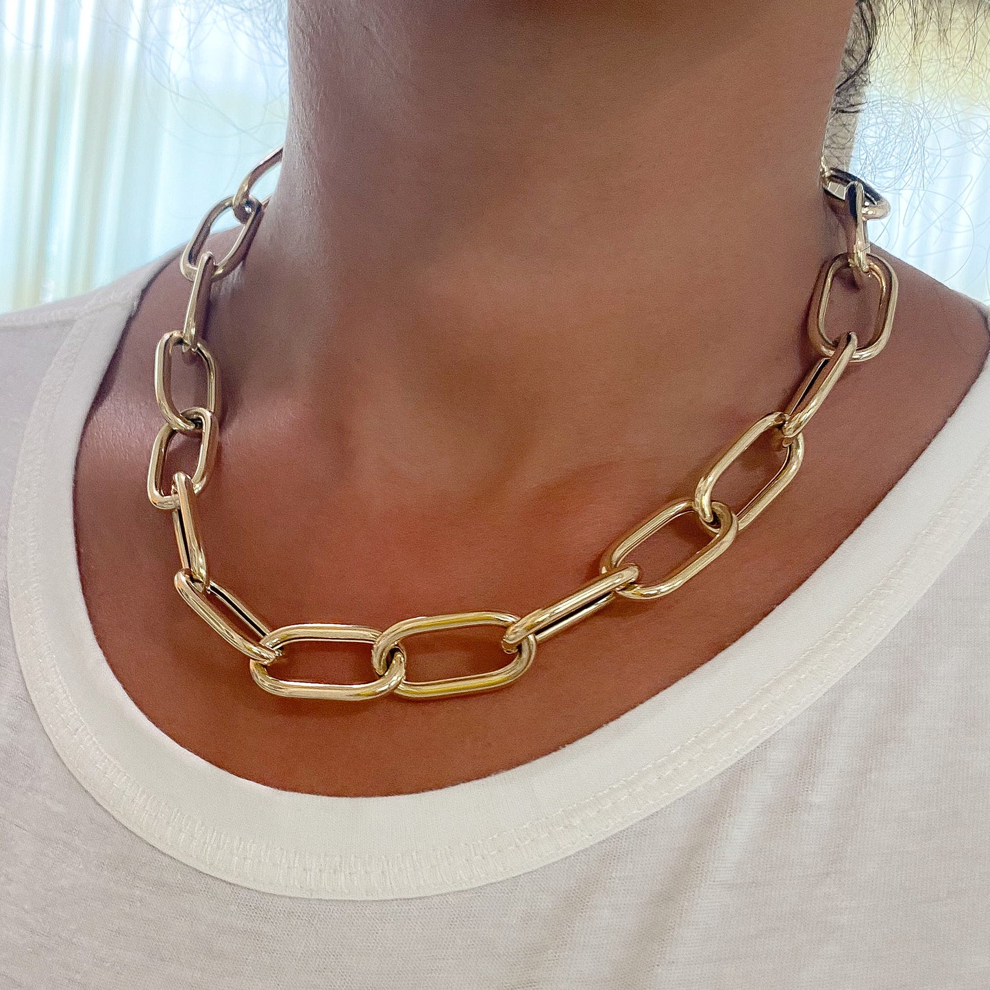 14K Gold Thick Oval Link Necklace ~ XXL Size Links