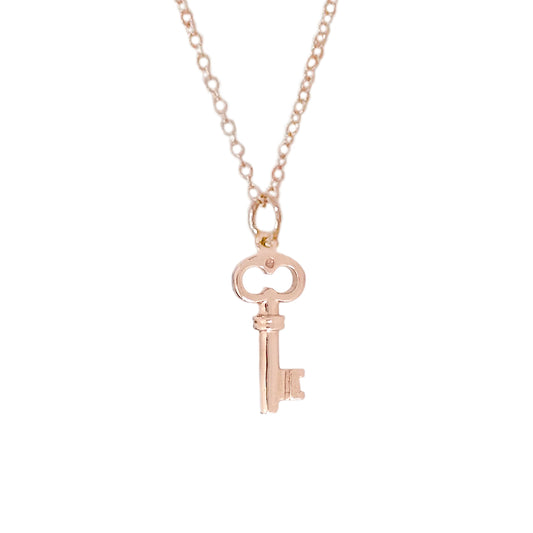 14K Gold Key Necklace, XS Size