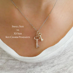 14K Gold Key Necklace, XS Size