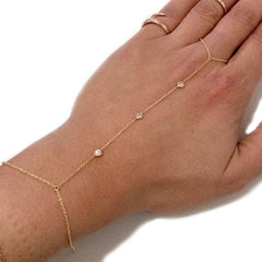 14K Gold Triple Diamond Finger Bracelet