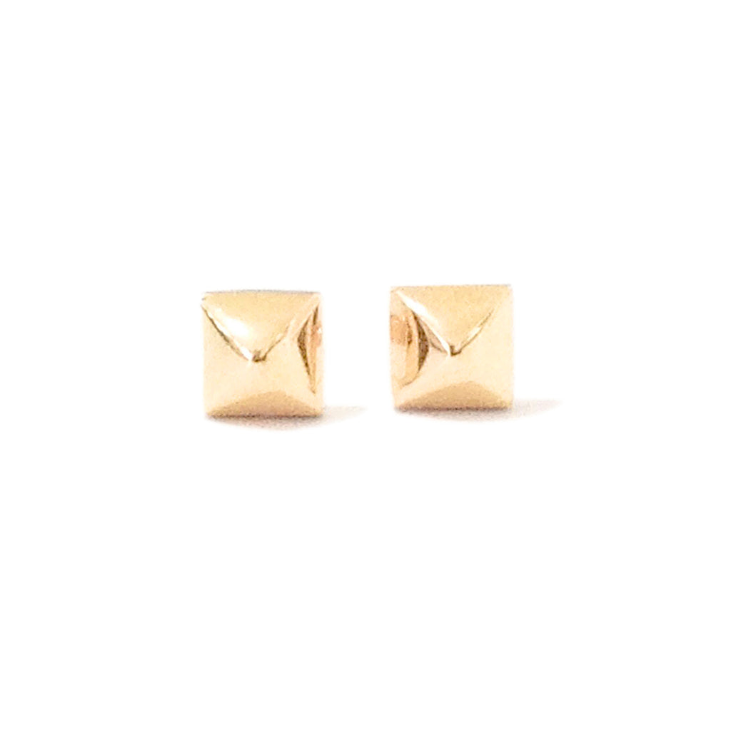 Spike Collection: 14K Gold Pyramid Spike Stud Earrings, XS Size