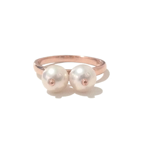Cultured White Freshwater Pearl 14K Gold Seins Ring