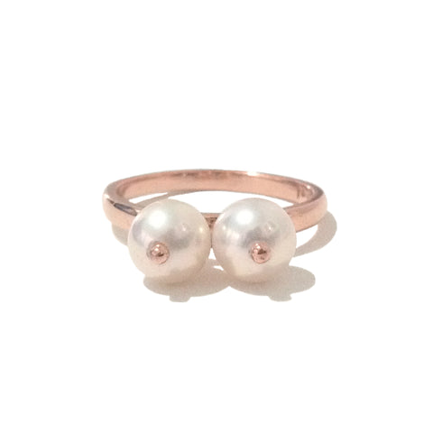Cultured White Freshwater Pearl 14K Gold Seins Ring