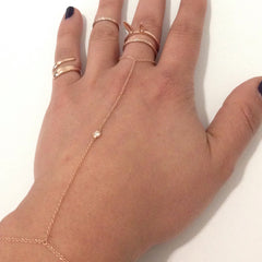 14K Gold Single Diamond Finger Bracelet