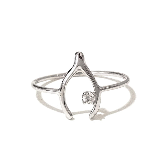 14K Gold Diamond Wishbone Ring