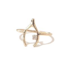 14K Gold Diamond Wishbone Ring