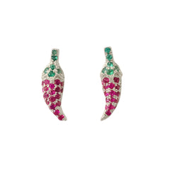 14K Gold Pavé Ruby & Emerald XS Chili Pepper Stud Earrings