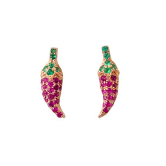 14K Gold Pavé Ruby & Emerald XS Chili Pepper Stud Earrings