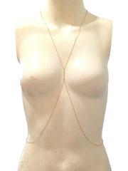 14K Gold Triple White Sapphire Body Harness Chain