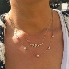 14K Gold Pavé Diamond Leaf Necklace