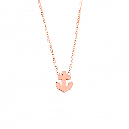 14K Gold Anchor Necklace, XS Size