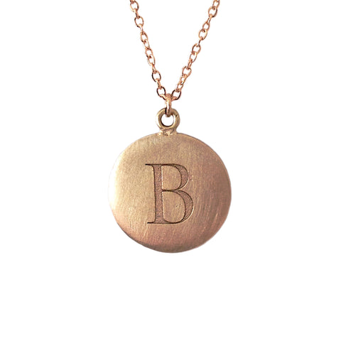 14K Matte Gold Initial Coin Necklace