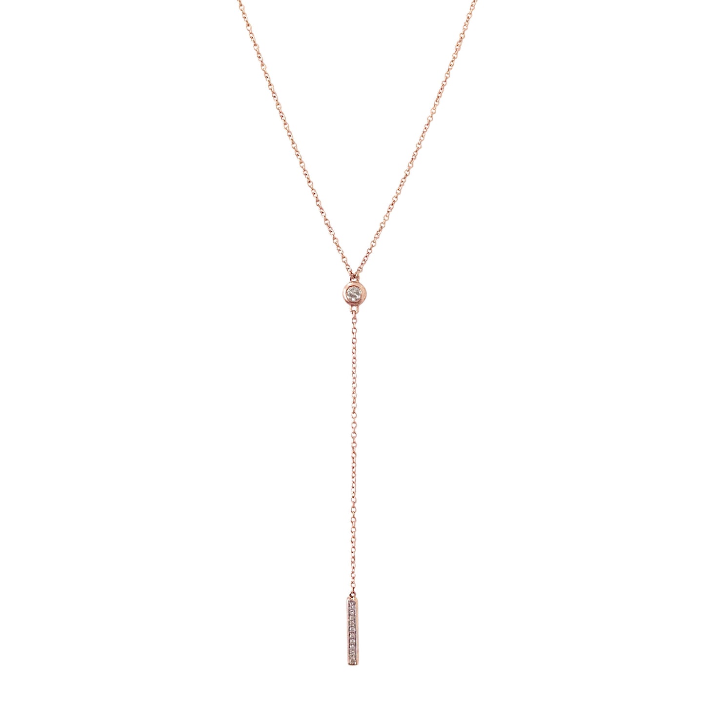 14K Gold Pavé Diamond Lariat Drop Necklace