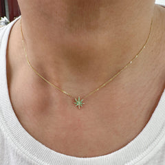 14K Gold Emerald Marijuana Leaf Necklace