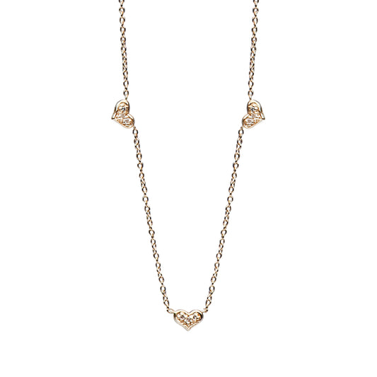 14K Gold Pavé Diamond Triple Sweetheart Necklace